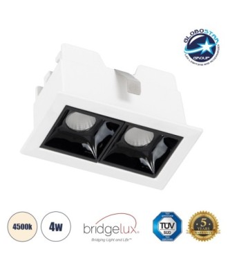 GLOBOSTAR® LUMINAR 60316 Χωνευτό Downlight Σποτ LED 4W 560lm 36° AC 220-240V IP20 Φυσικό Λευκό 4500K - Osram SMD Chip & TÜV SÜD Driver - Λευκό & Μαύρο Ματ - Μ7.5 x Π4.3 x Υ4.5cm - Q6.5 x 3.5cm - 5 Χρόνια Εγγύηση